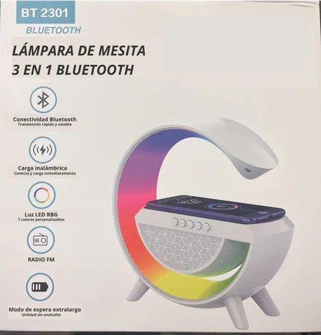 Lámpara Multifuncional con Carga Inalámbrica, Altavoz Bluetooth y Luces LED RGB