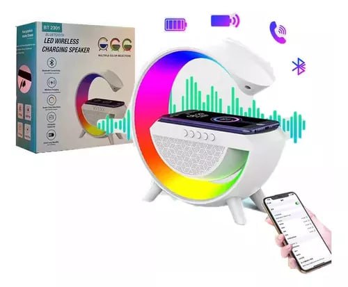 Lámpara Multifuncional con Carga Inalámbrica, Altavoz Bluetooth y Luces LED RGB