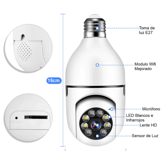 LightCam360™ Cámara de Seguridad IP Wifi Bombillo 360